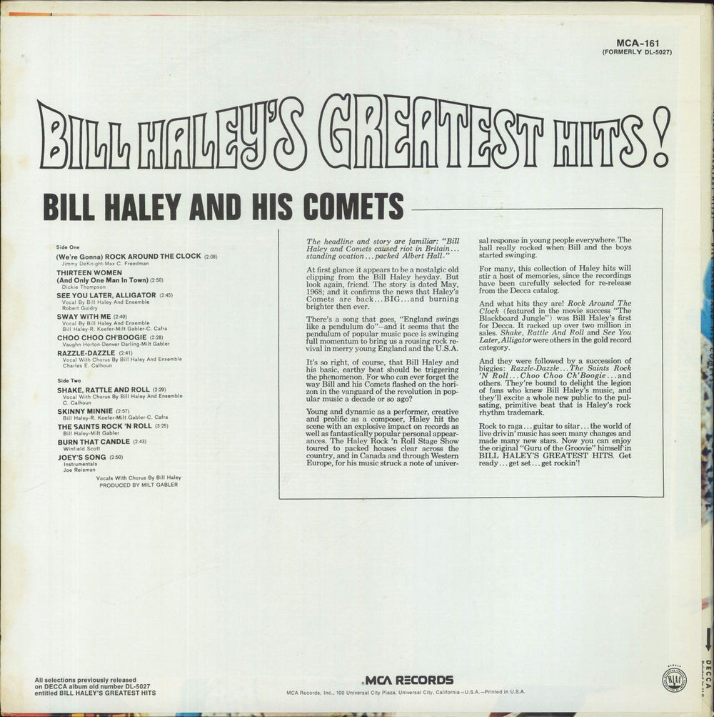 Bill Haley & The Comets Bill Haley's Greatest Hits! US vinyl LP album (LP record)