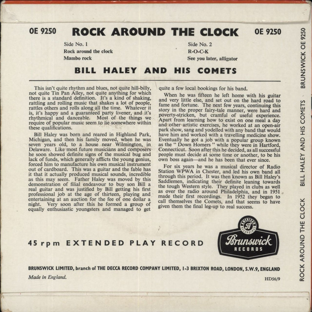 Bill Haley & The Comets Rock Around The Clock EP - 56/9 UK 7" vinyl single (7 inch record / 45)
