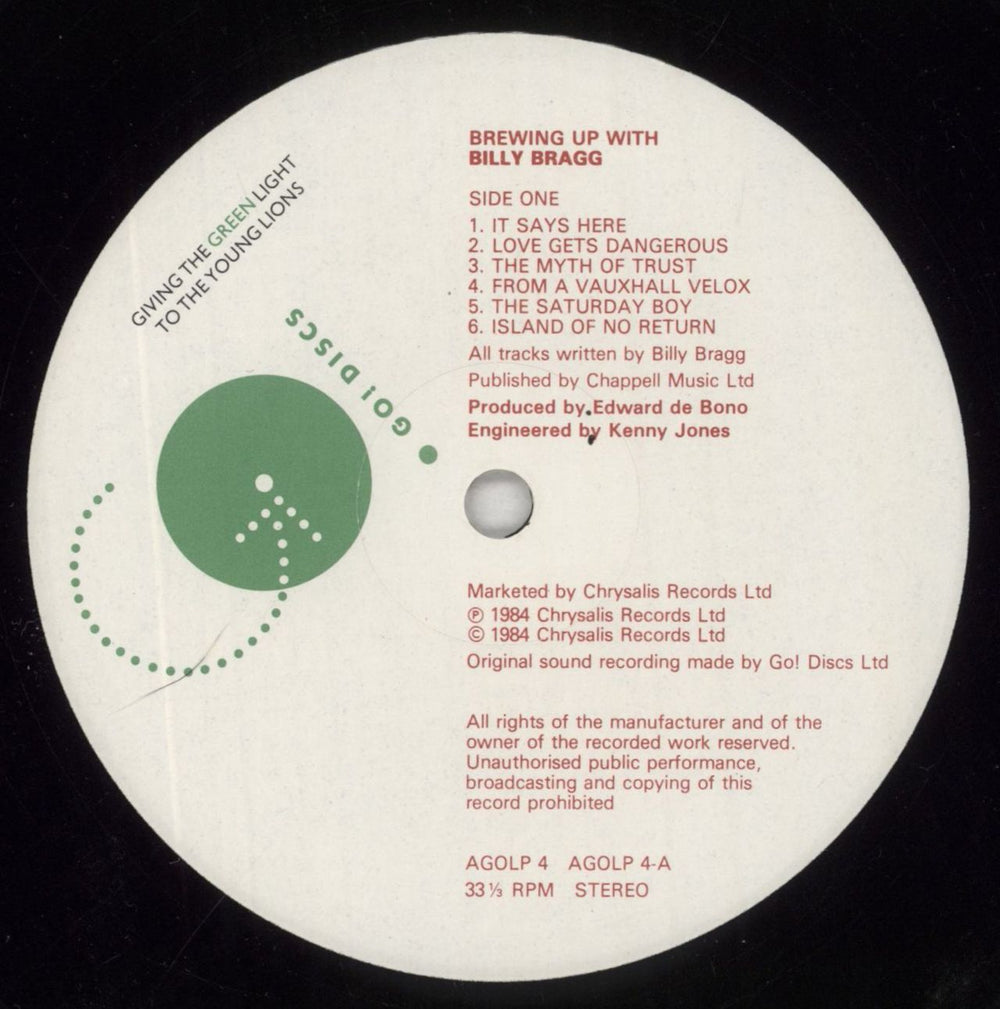 Billy Bragg Brewing Up With Billy Bragg - Autographed UK vinyl LP album (LP record) BBRLPBR650756