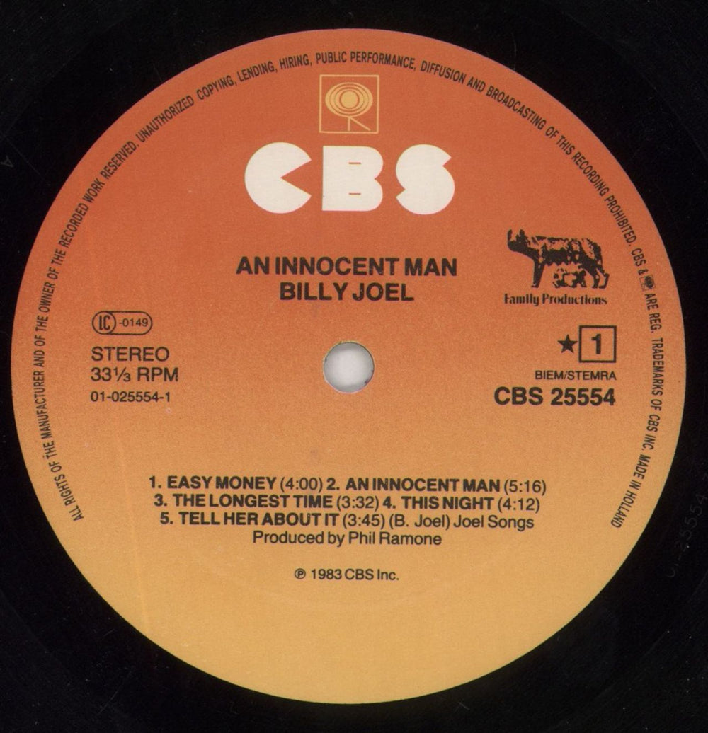 Billy Joel An Innocent Man - 3 Song Hype Sticker Dutch vinyl LP album (LP record) BLYLPAN515034