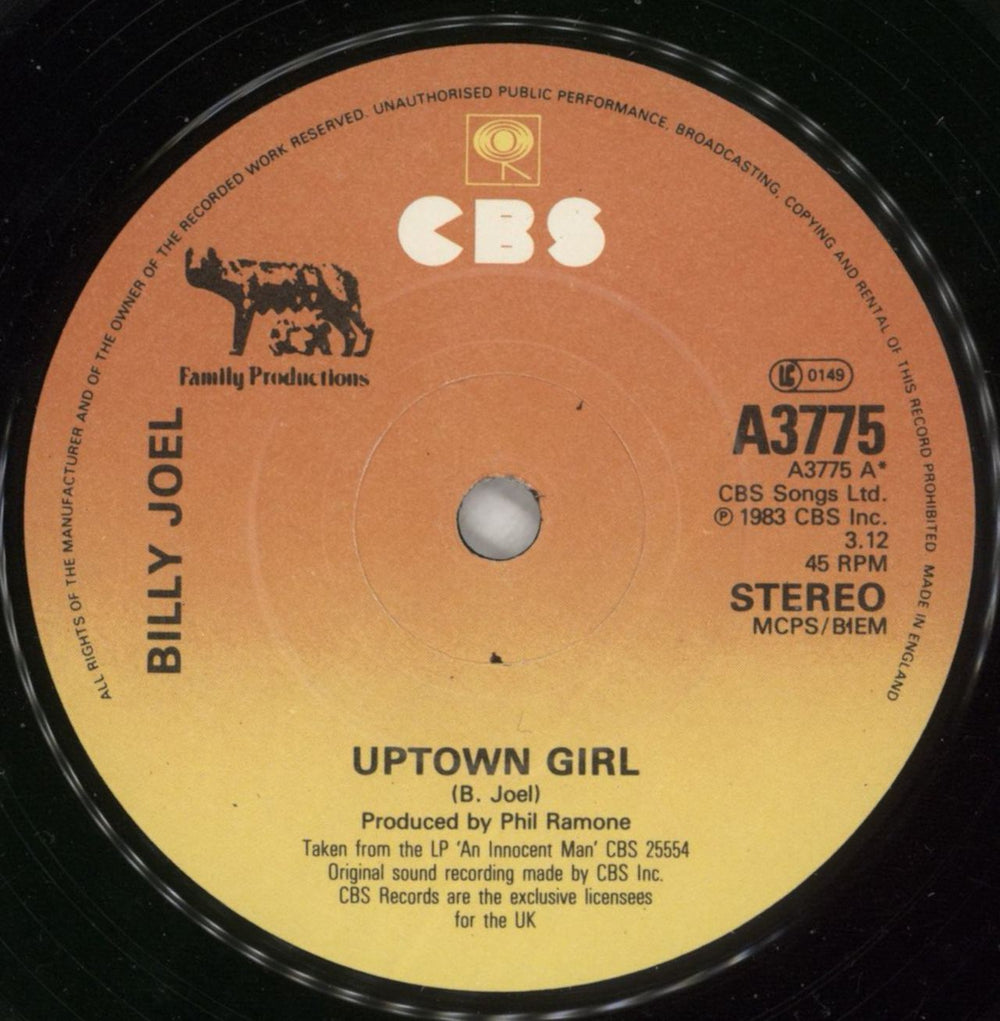 Billy Joel Uptown Girl - Graphic Sleeve - Solid UK 7" vinyl single (7 inch record / 45) BLY07UP689106