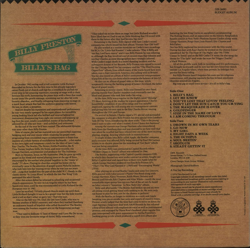 Billy Preston Billy's Bag UK vinyl LP album (LP record)