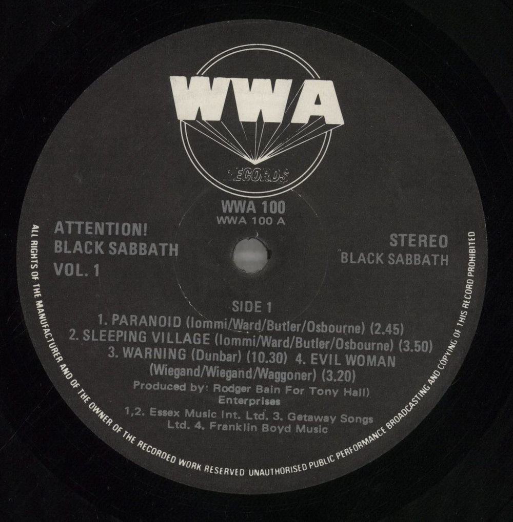 Black Sabbath Attention! Black Sabbath Volume One UK vinyl LP album (LP record) BLKLPAT166645