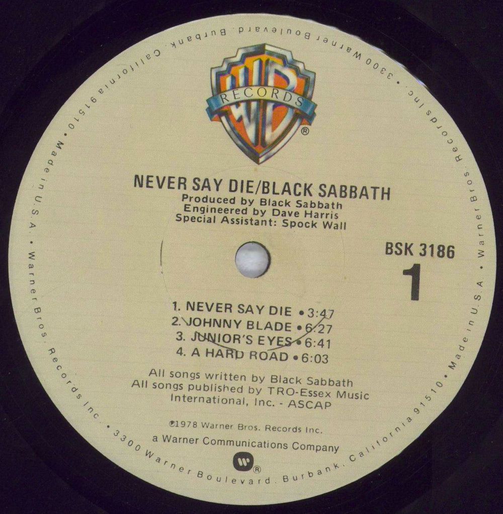 Black Sabbath Never Say Die - VG US vinyl LP album (LP record) BLKLPNE832640