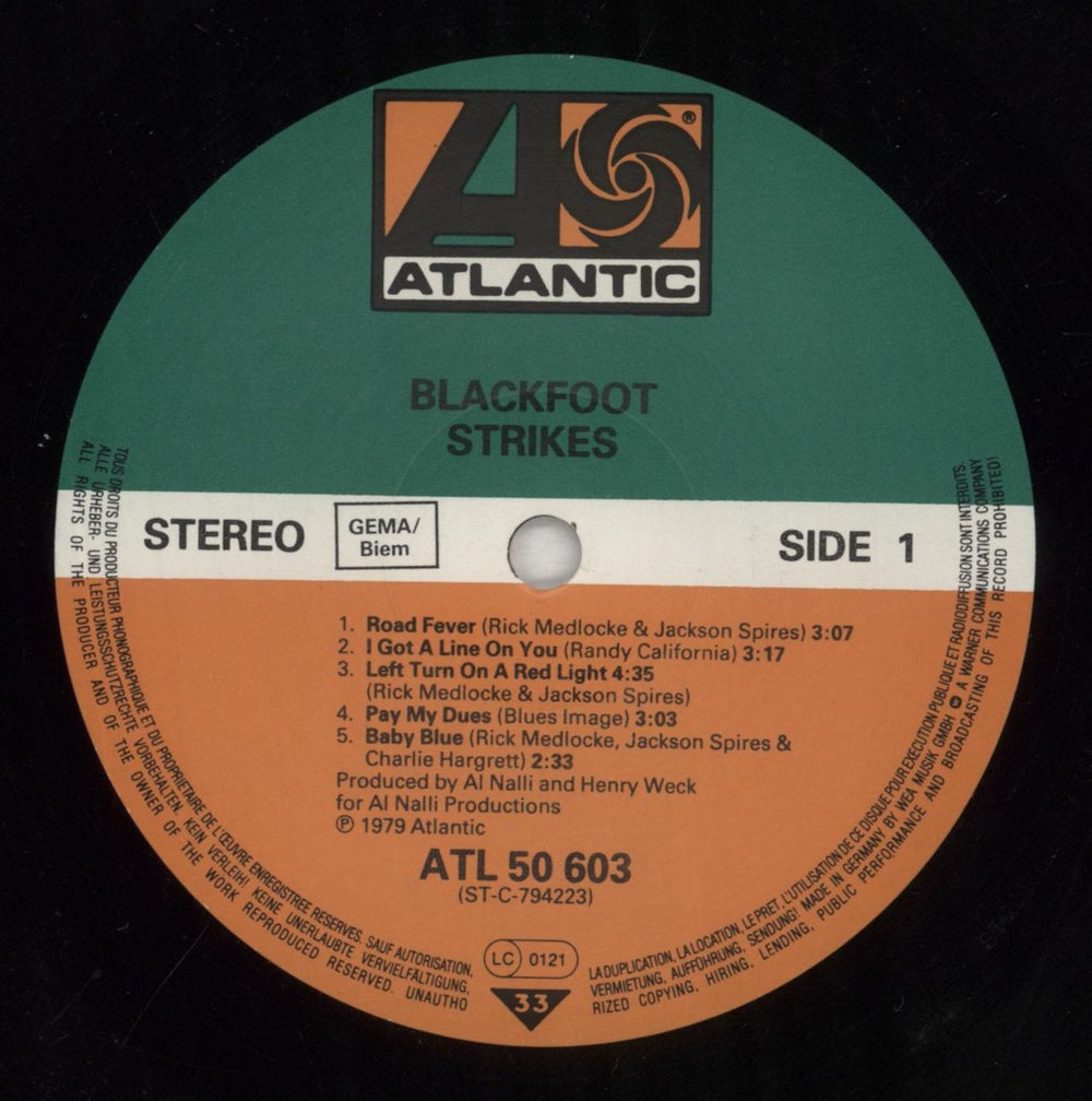 Blackfoot Strikes German vinyl LP album (LP record) KFOLPST573157