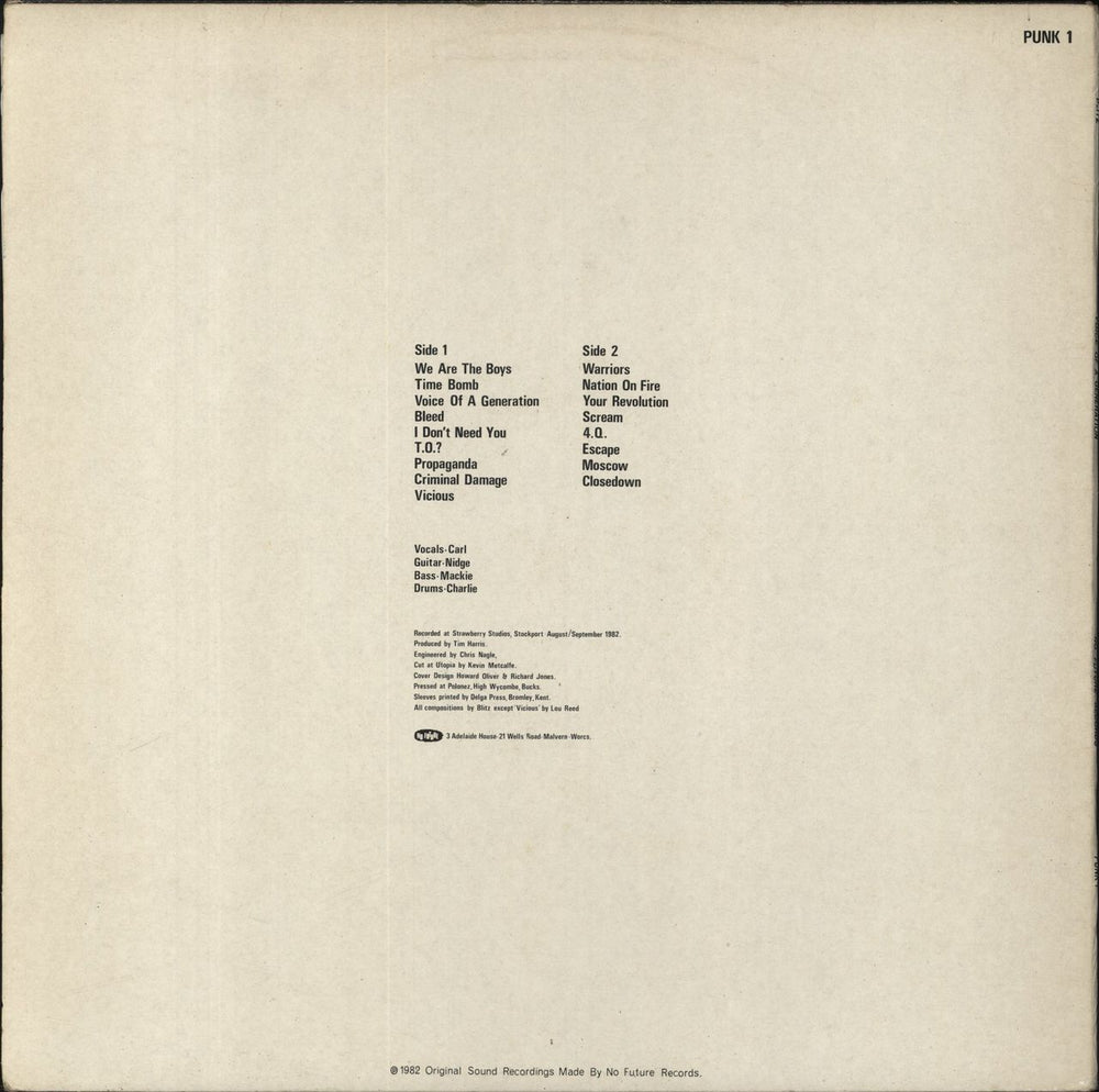 Blitz Voice Of A Generation - VG - Merch Insert UK vinyl LP album (LP record)