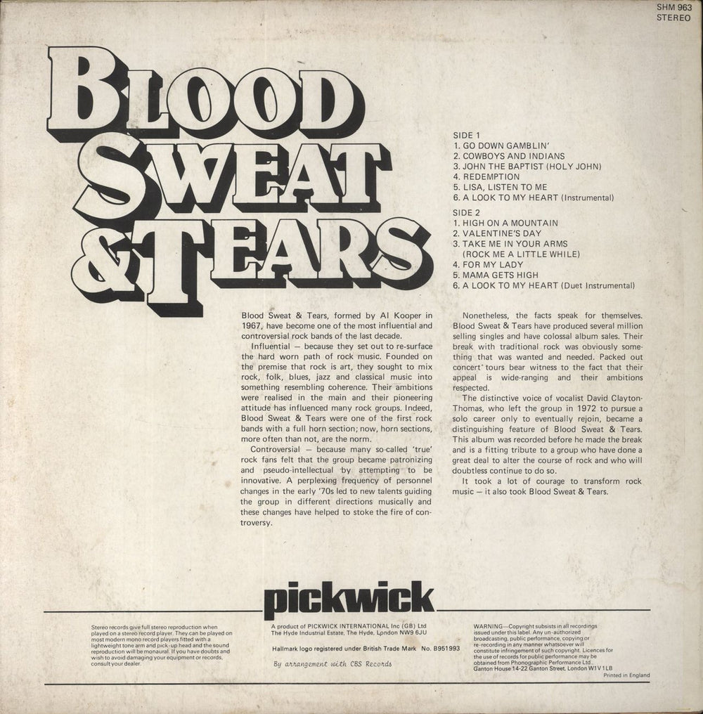 Blood Sweat & Tears Blood Sweat & Tears UK vinyl LP album (LP record)