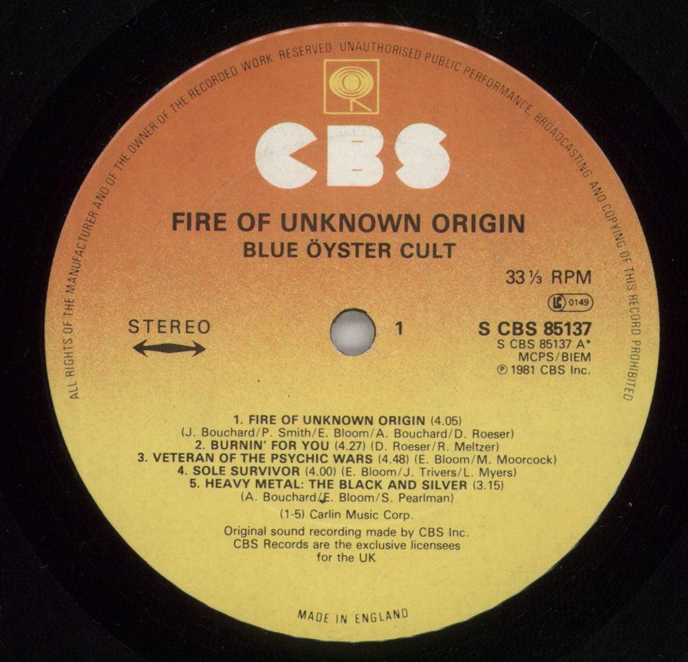 Blue Oyster Cult Fire Of Unknown Origin UK vinyl LP album (LP record) BOCLPFI393150