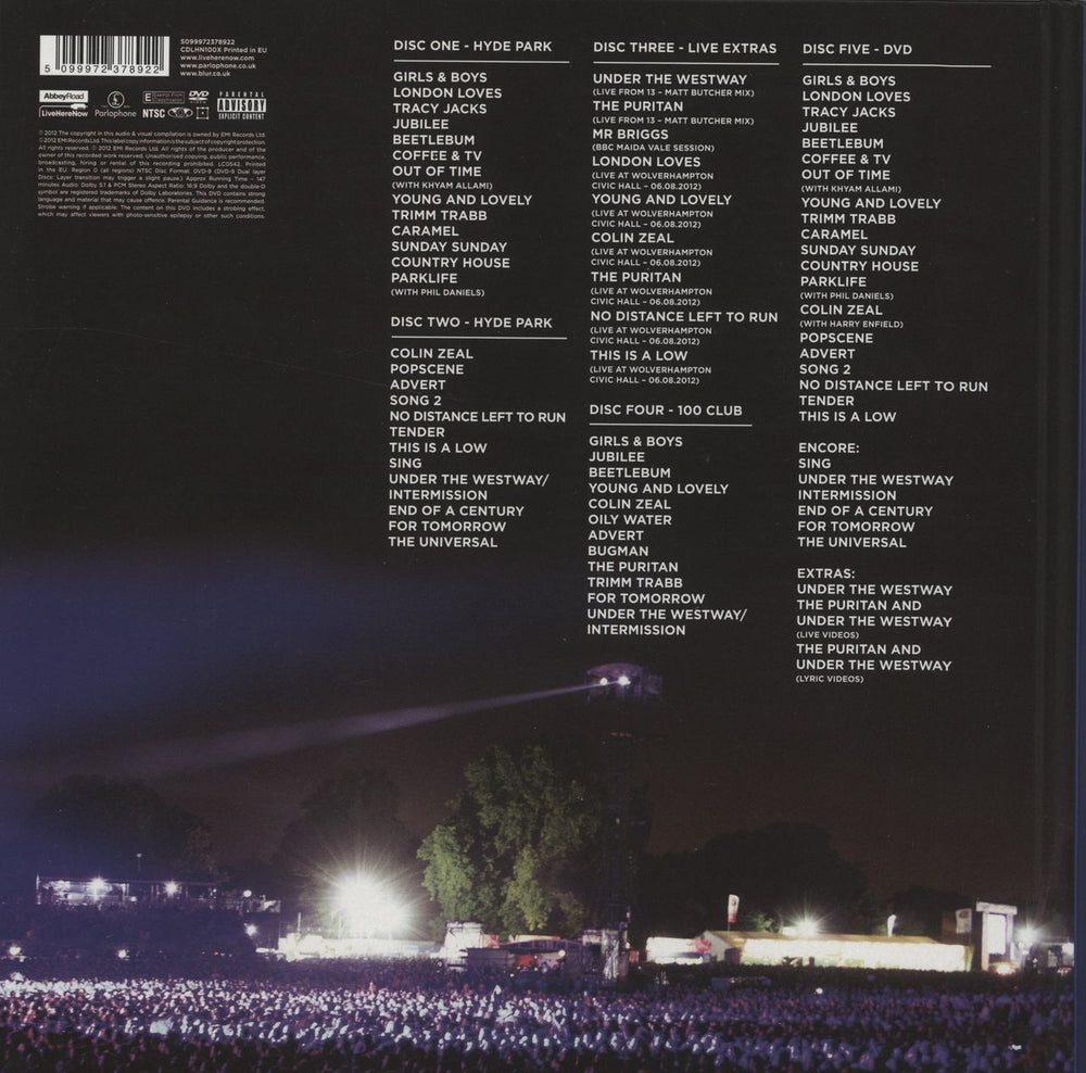 Blur Parklive UK 2-disc CD/DVD set 5099972378922