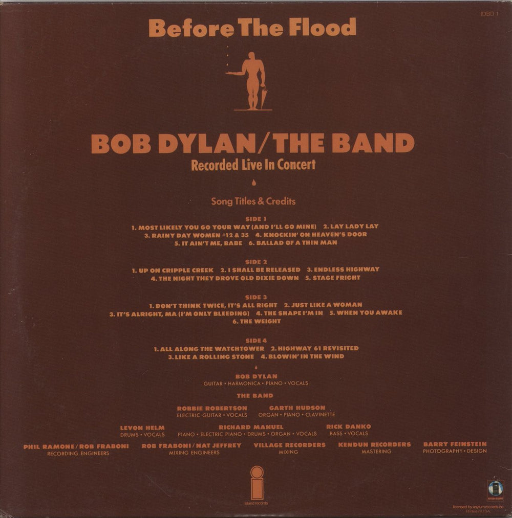 Bob Dylan Before The Flood - EX US 2-LP vinyl record set (Double LP Album)