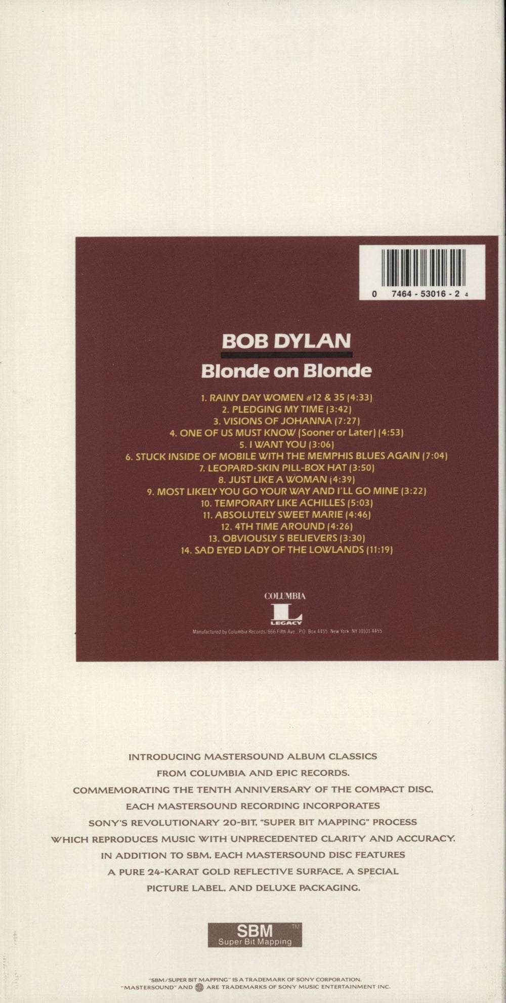 Bob Dylan Blonde On Blonde - 24-Karat CD - Longbox US CD album (CDLP) 074645301624