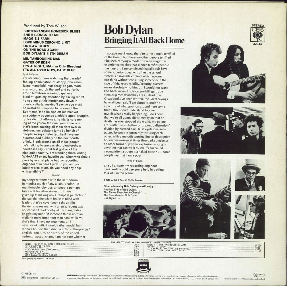 Bob Dylan Bringing It All Back Home - Red Label UK vinyl LP album (LP record)