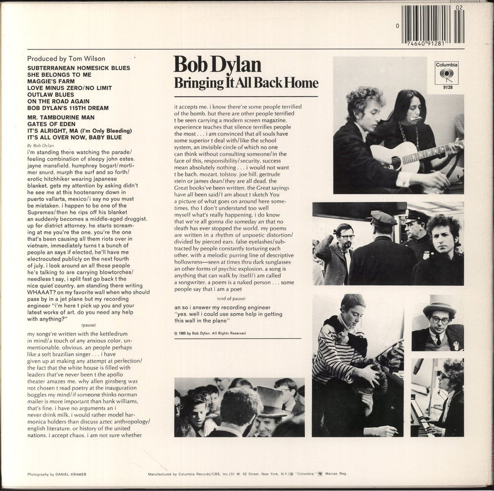 Bob Dylan Bringing It All Back Home US vinyl LP album (LP record)