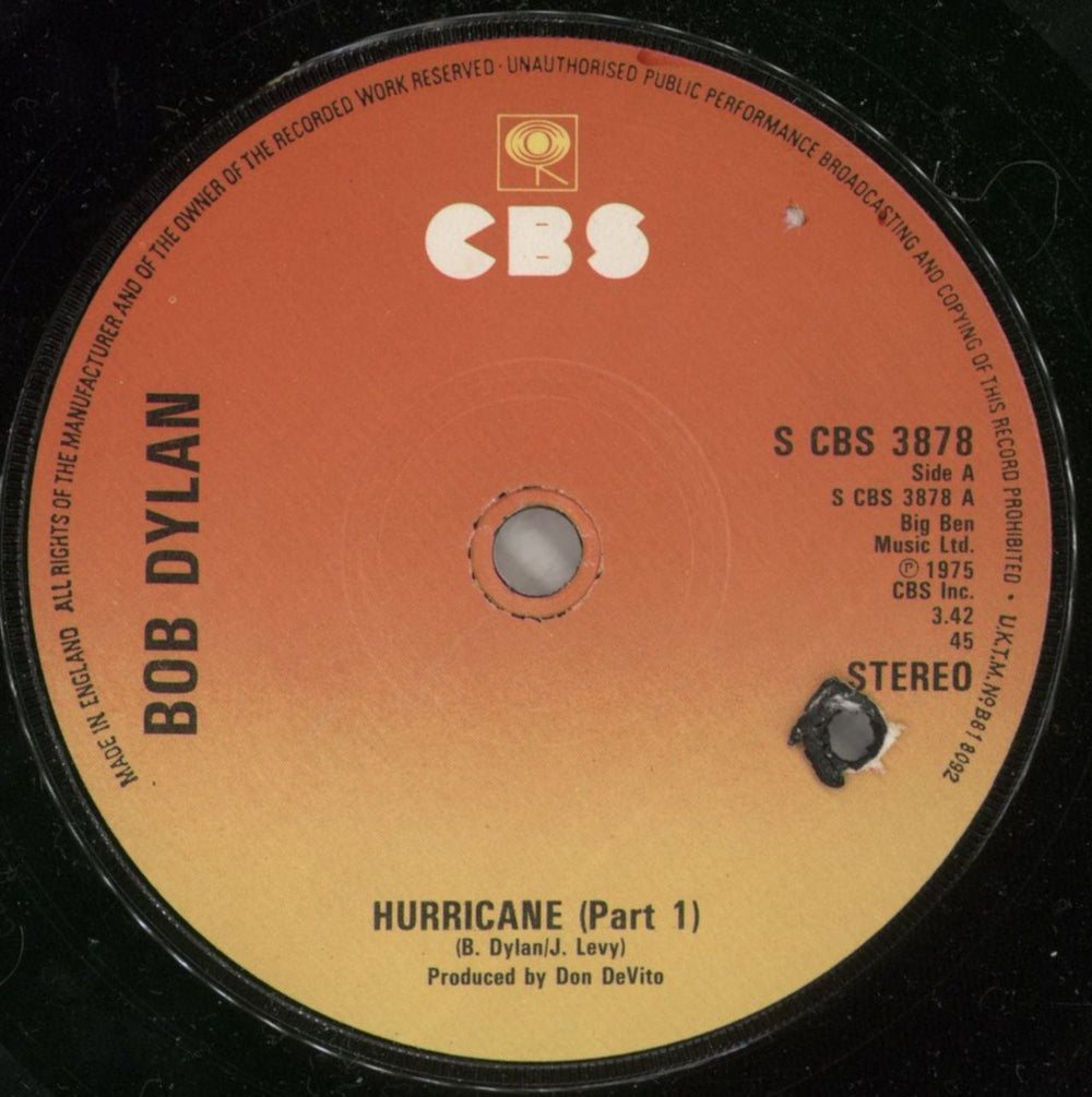 Bob Dylan Hurricane + P/S UK 7" vinyl single (7 inch record / 45) DYL07HU854193