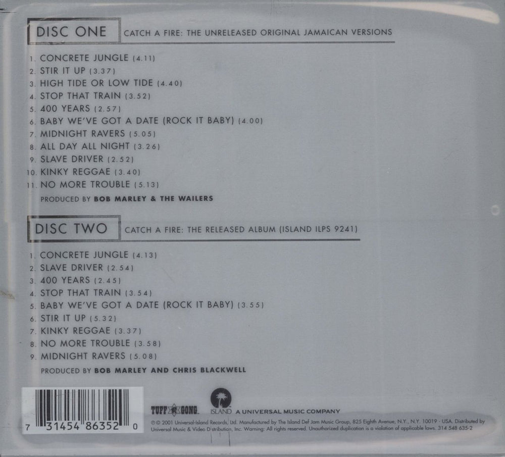Bob Marley & The Wailers Catch A Fire - Deluxe Edition UK 2 CD album set (Double CD) 731454863520