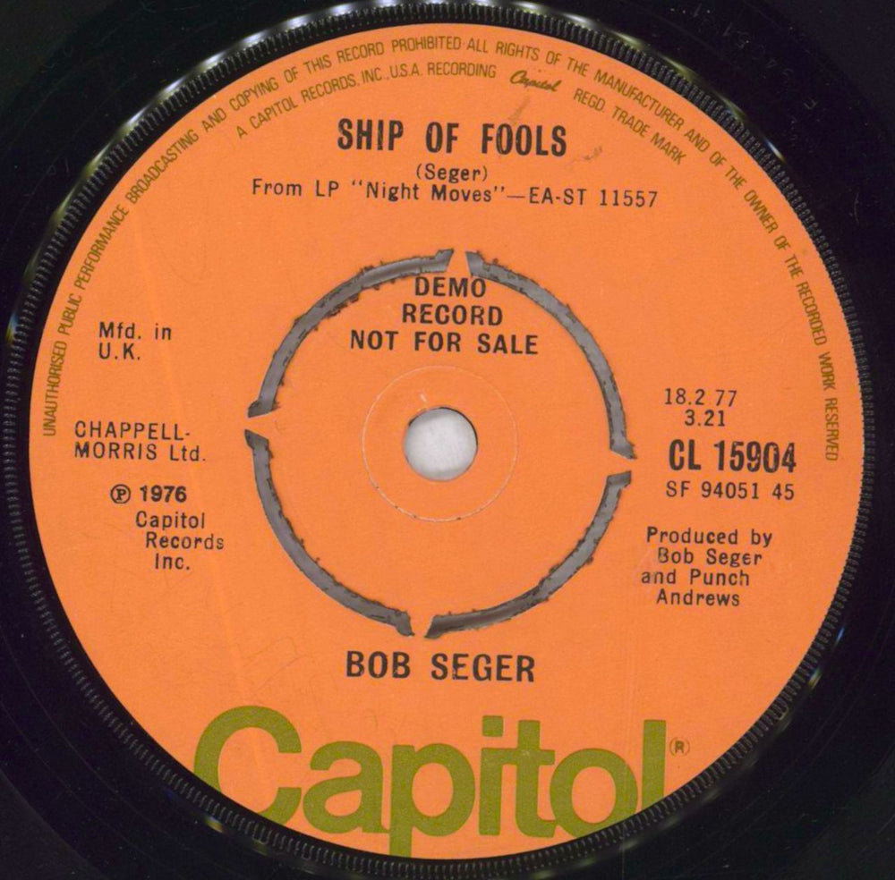 Bob Seger Night Moves UK 7" vinyl single (7 inch record / 45)