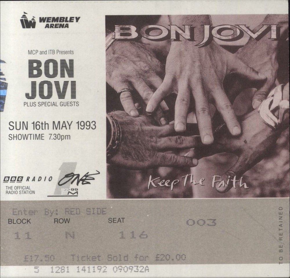 Bon Jovi Keep The Faith Tour 1993 + ticket UK tour programme BONTRKE329503
