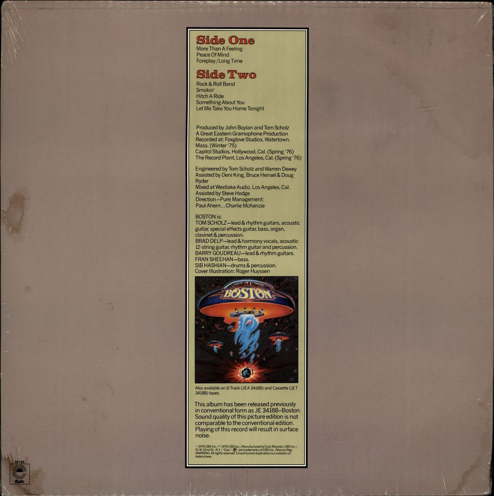 Boston Boston - Sealed US picture disc LP (vinyl picture disc album) BOSPDBO124520