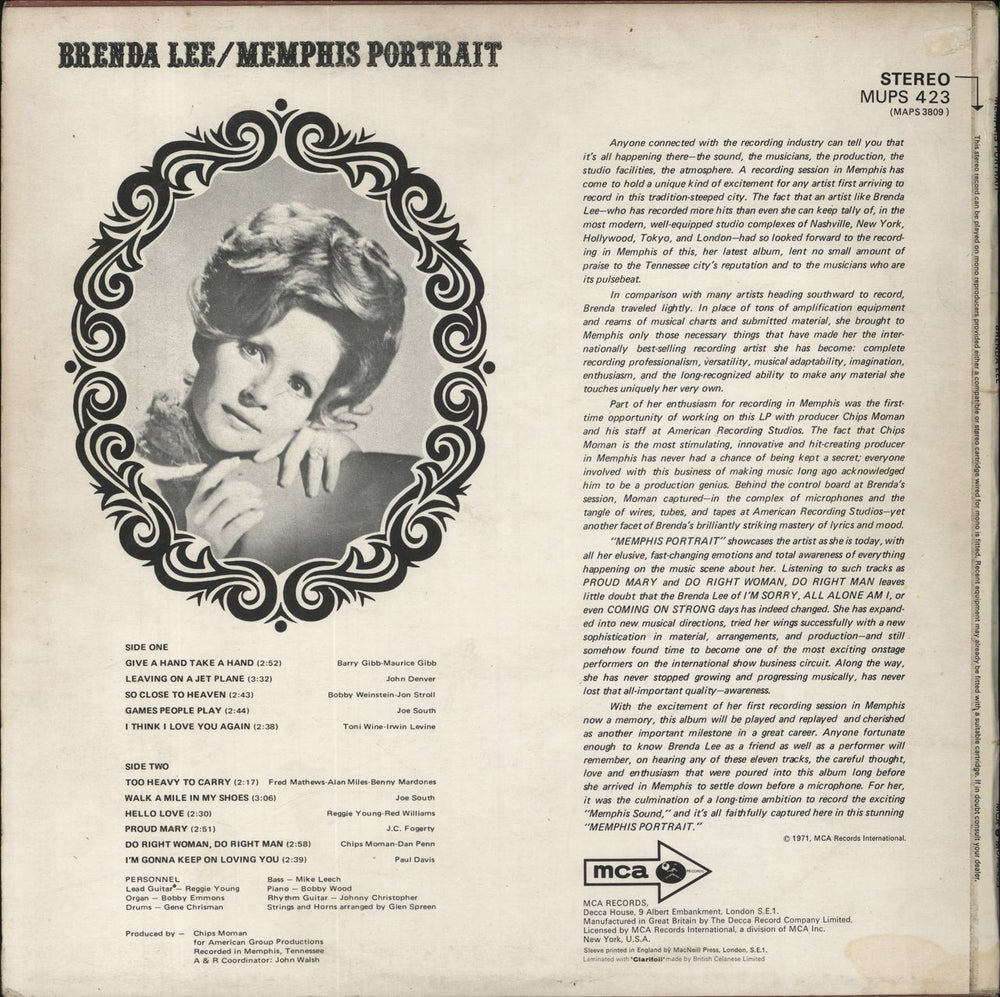 Brenda Lee Memphis Portrait US vinyl LP album (LP record)