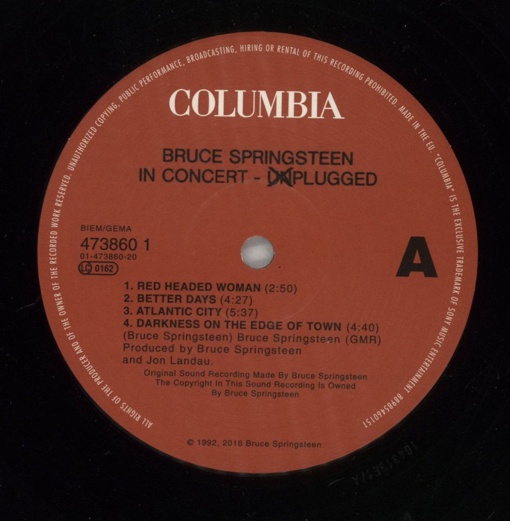 Bruce Springsteen In Concert / MTV Plugged UK 2-LP vinyl record set (Double LP Album) SPR2LIN864250