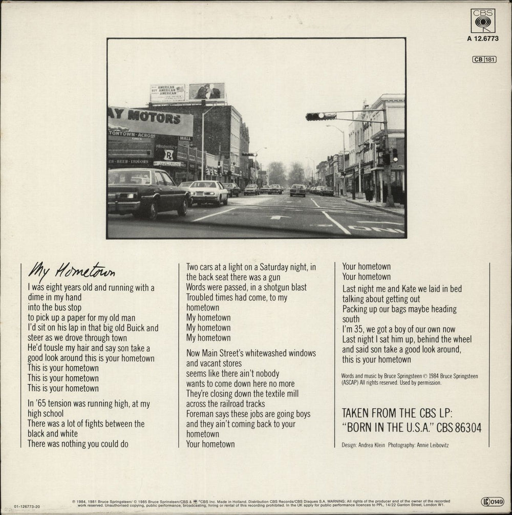 Bruce Springsteen My Hometown Dutch 12" vinyl single (12 inch record / Maxi-single)