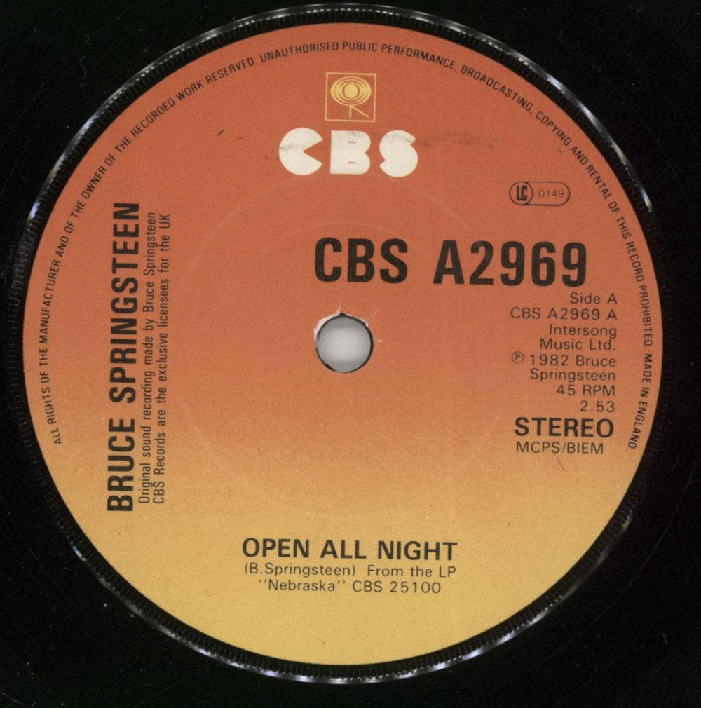 Bruce Springsteen Open All Night UK 7" vinyl single (7 inch record / 45) SPR07OP54375