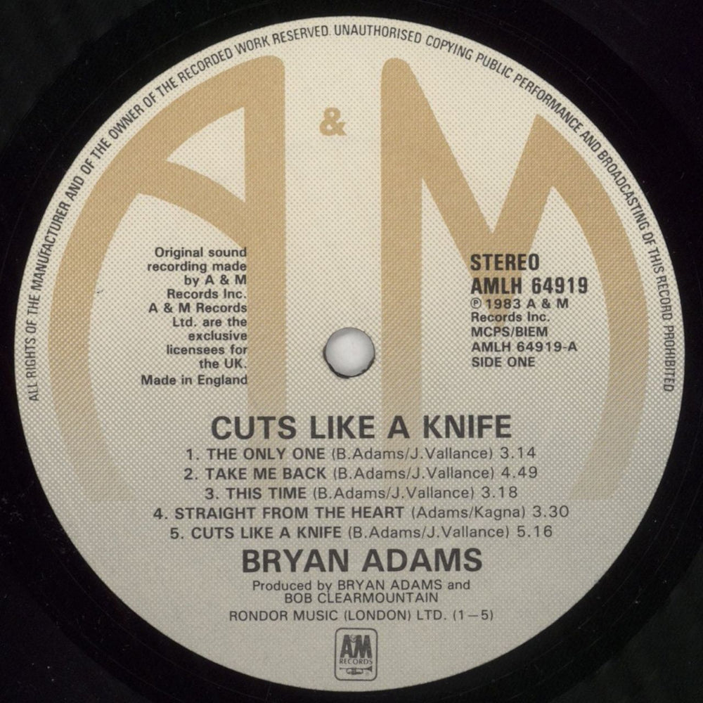 Bryan Adams Cuts Like A Knife - 1st UK vinyl LP album (LP record) ADALPCU266127