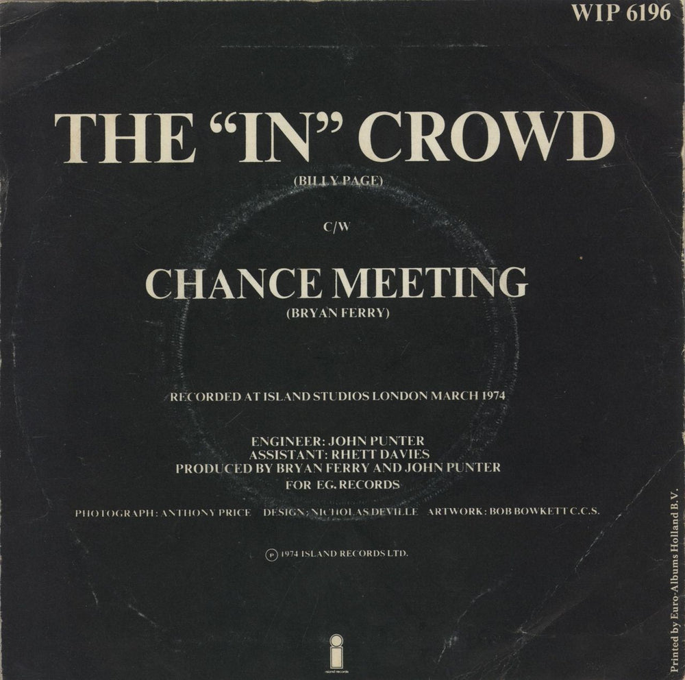 Bryan Ferry The 'In' Crowd + P/s UK 7" vinyl single (7 inch record / 45)