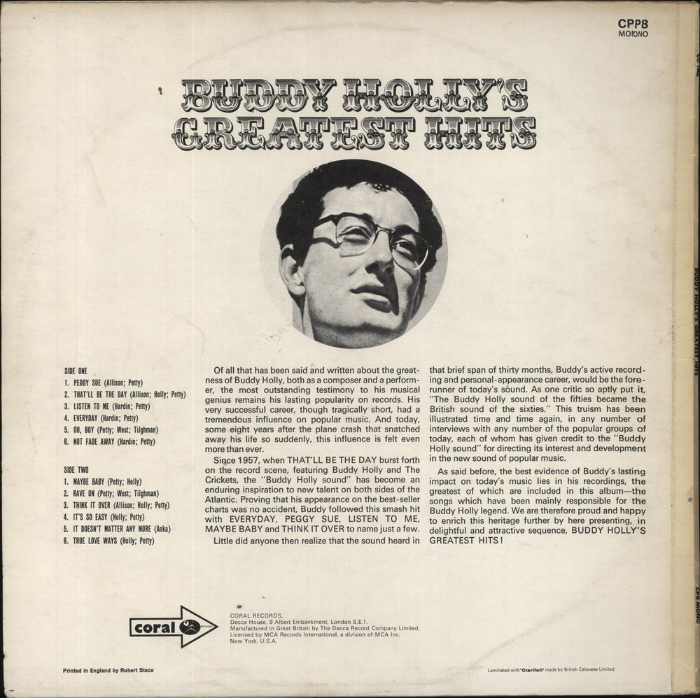 Buddy Holly Greatest Hits UK vinyl LP album (LP record)