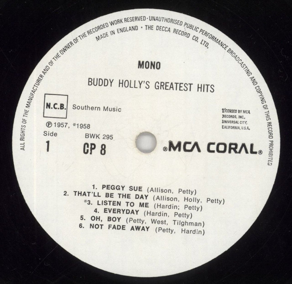 Buddy Holly Greatest Hits UK vinyl LP album (LP record) BDHLPGR762048