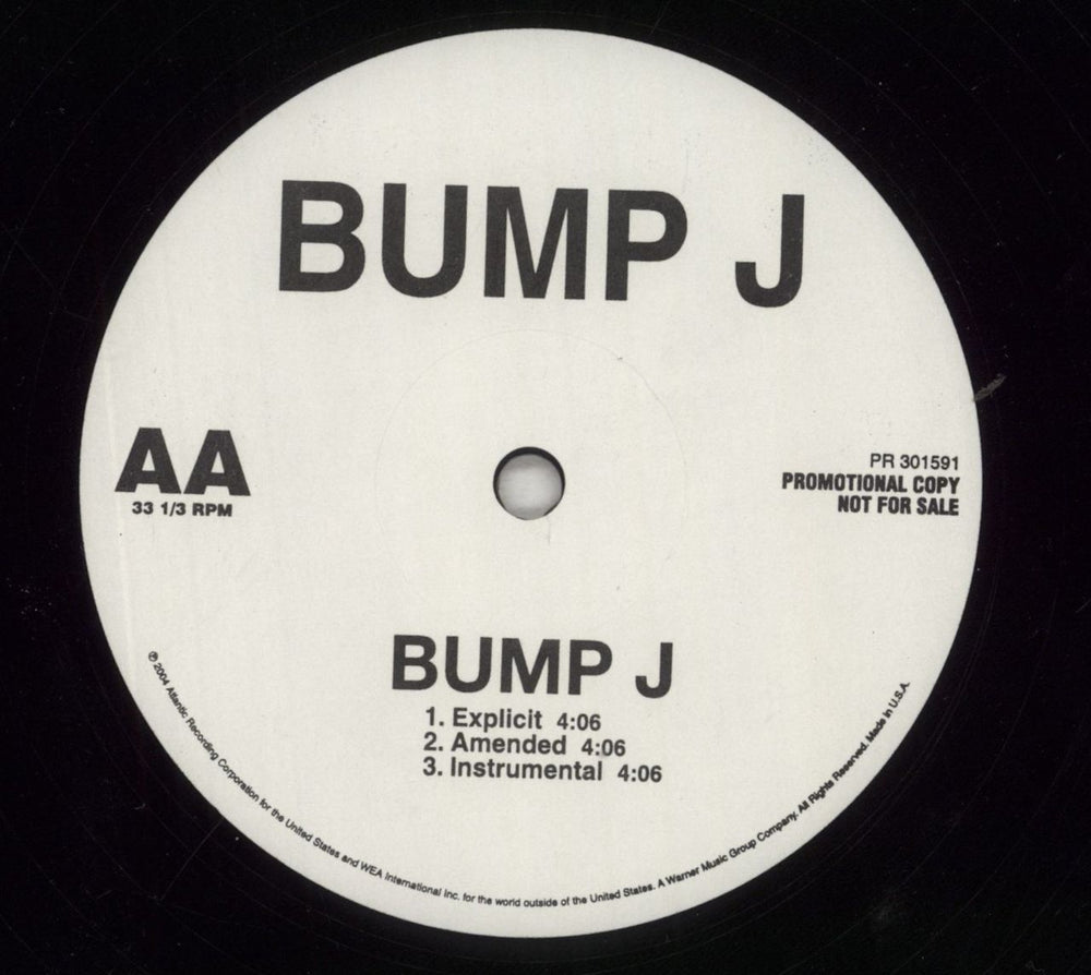 Bump J On The Run / Bump J US Promo 12" vinyl single (12 inch record / Maxi-single)