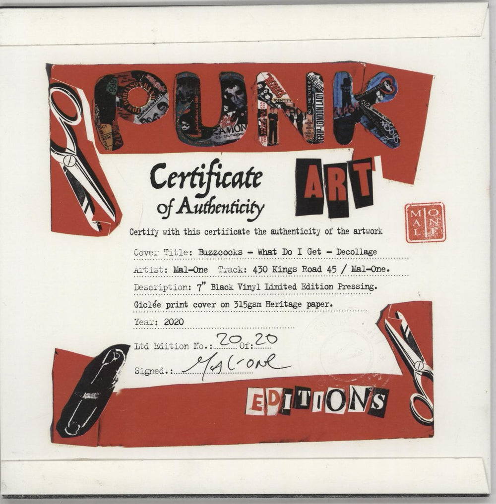 Buzzcocks What Do I Get? - Punk Art Sleeve UK 7" vinyl single (7 inch record / 45) BUZ07WH757444