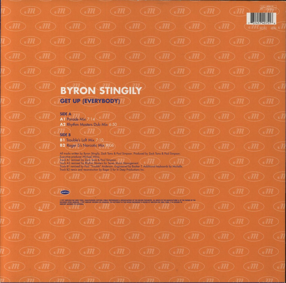 Byron Stingily Get Up [Everybody] UK 12" vinyl single (12 inch record / Maxi-single) 731457407516