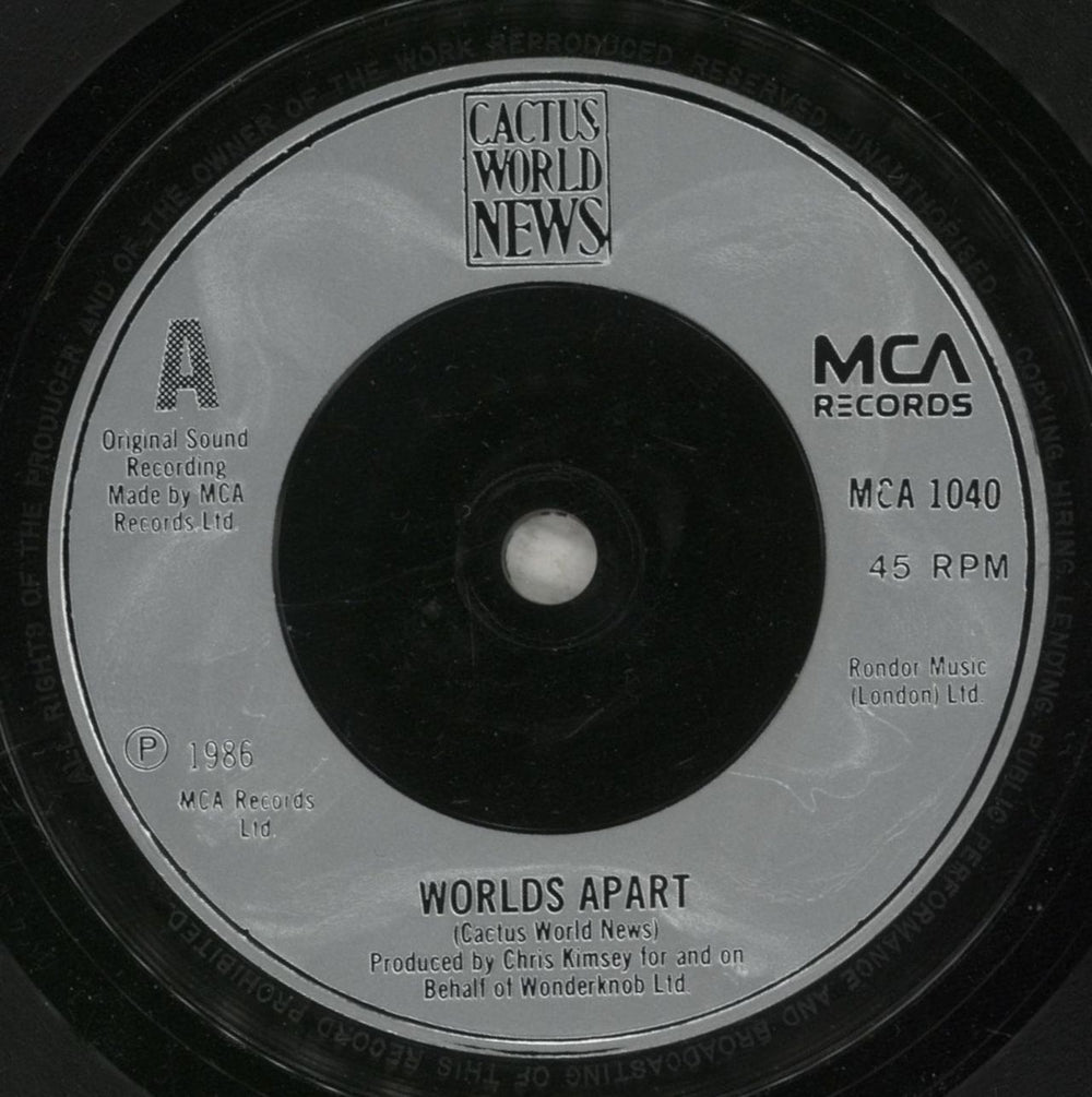 Cactus World News Worlds Apart UK 7" vinyl single (7 inch record / 45) CWN07WO633929