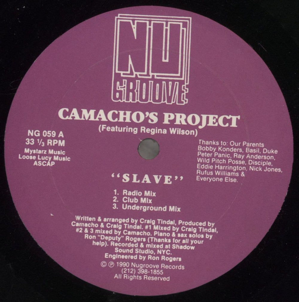 Camacho's Project Slave US 12" vinyl single (12 inch record / Maxi-single) NG059