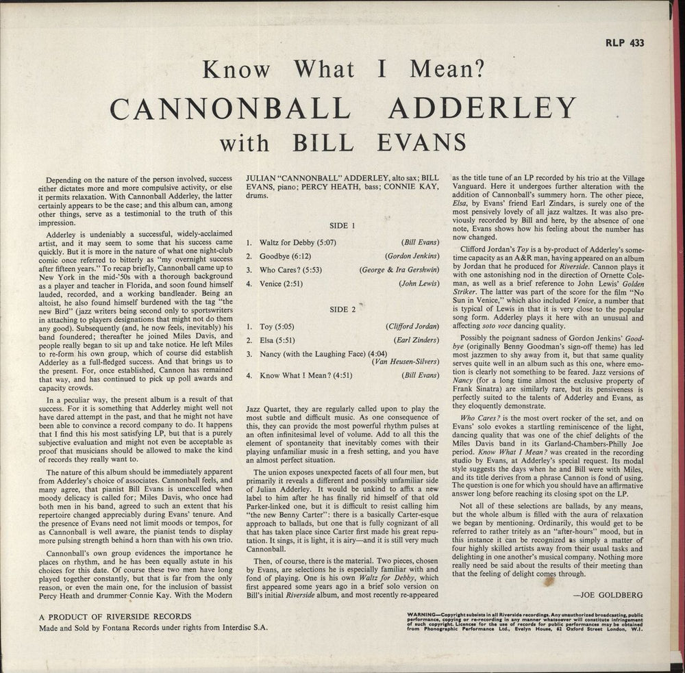 Cannonball Adderley Know What I Mean? UK vinyl LP album (LP record)