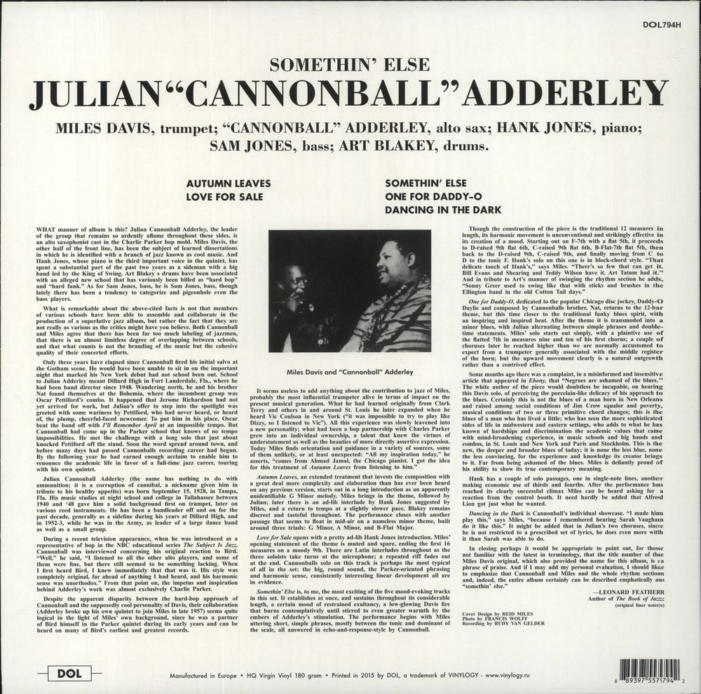 Cannonball Adderley Somethin' Else - 180gm Vinyl UK vinyl LP album (LP record) 889397557942