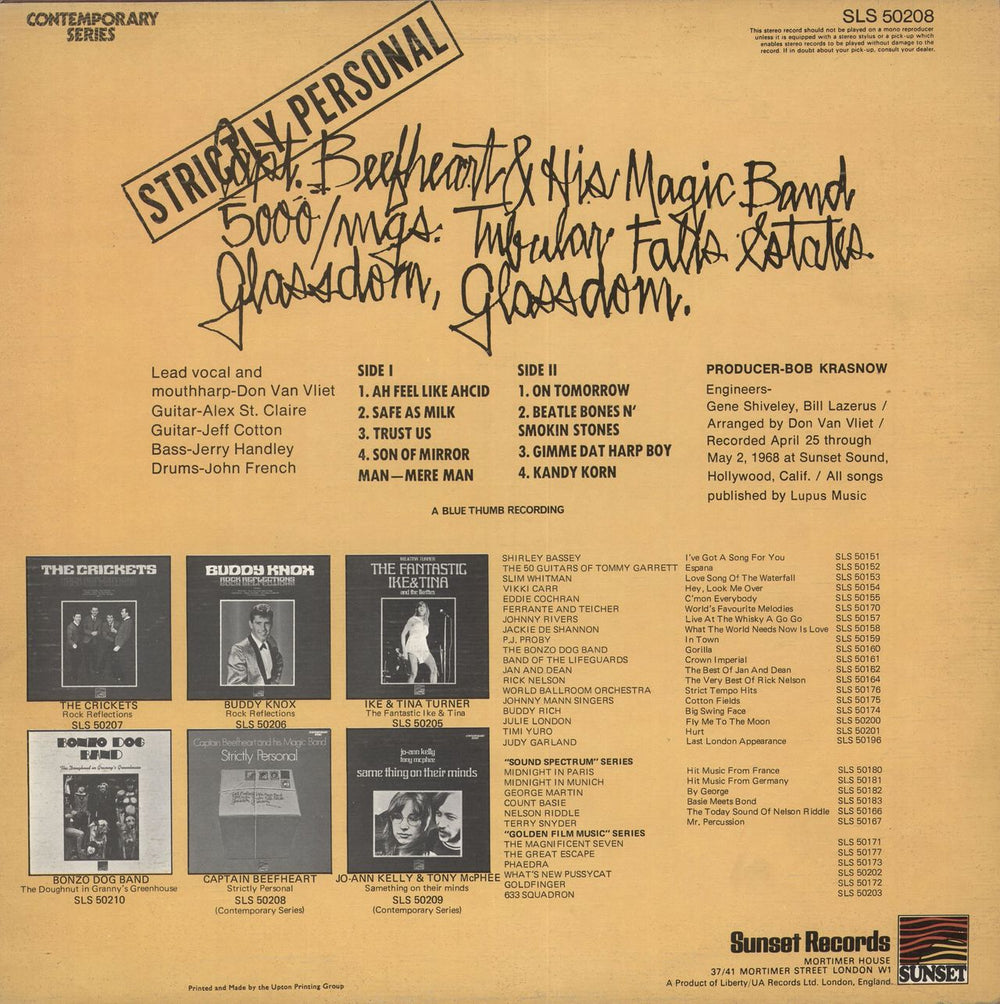 Captain Beefheart & Magic Band Strictly Personal - Textured Sleeve UK vinyl LP album (LP record)