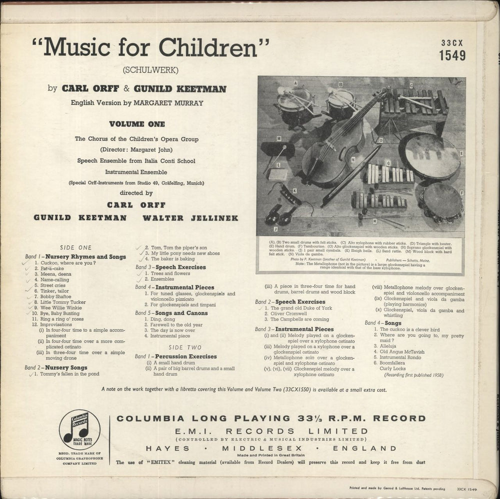 Carl Orff Music For Children (Schulwerk): Volume One & Two UK 2-LP vinyl record set (Double LP Album)