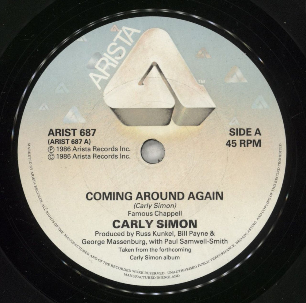 Carly Simon Coming Around Again UK 7" vinyl single (7 inch record / 45) CAL07CO102565
