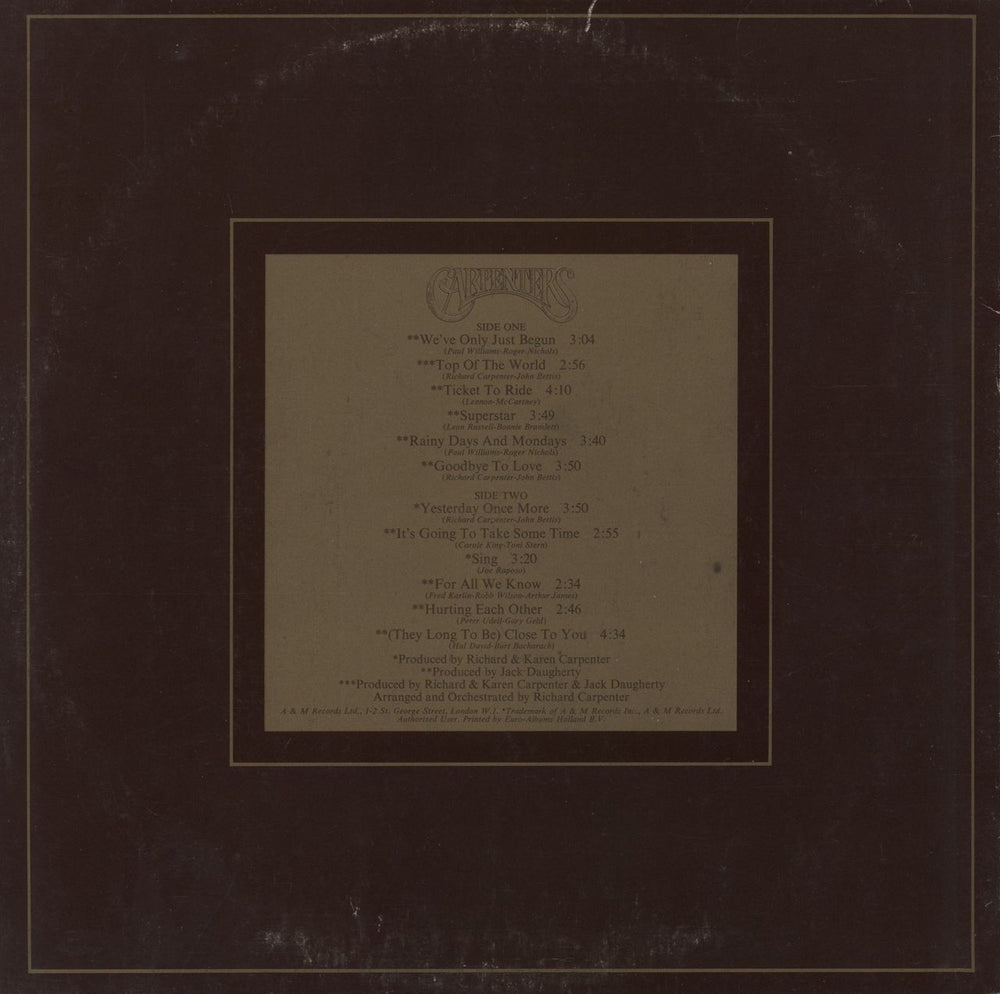 Carpenters The Singles 1969-1973 - Red Vinyl EX UK vinyl LP album (LP record)