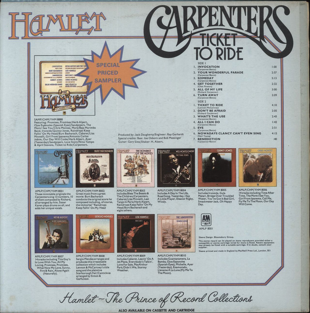 Carpenters Ticket To Ride UK vinyl LP album (LP record)