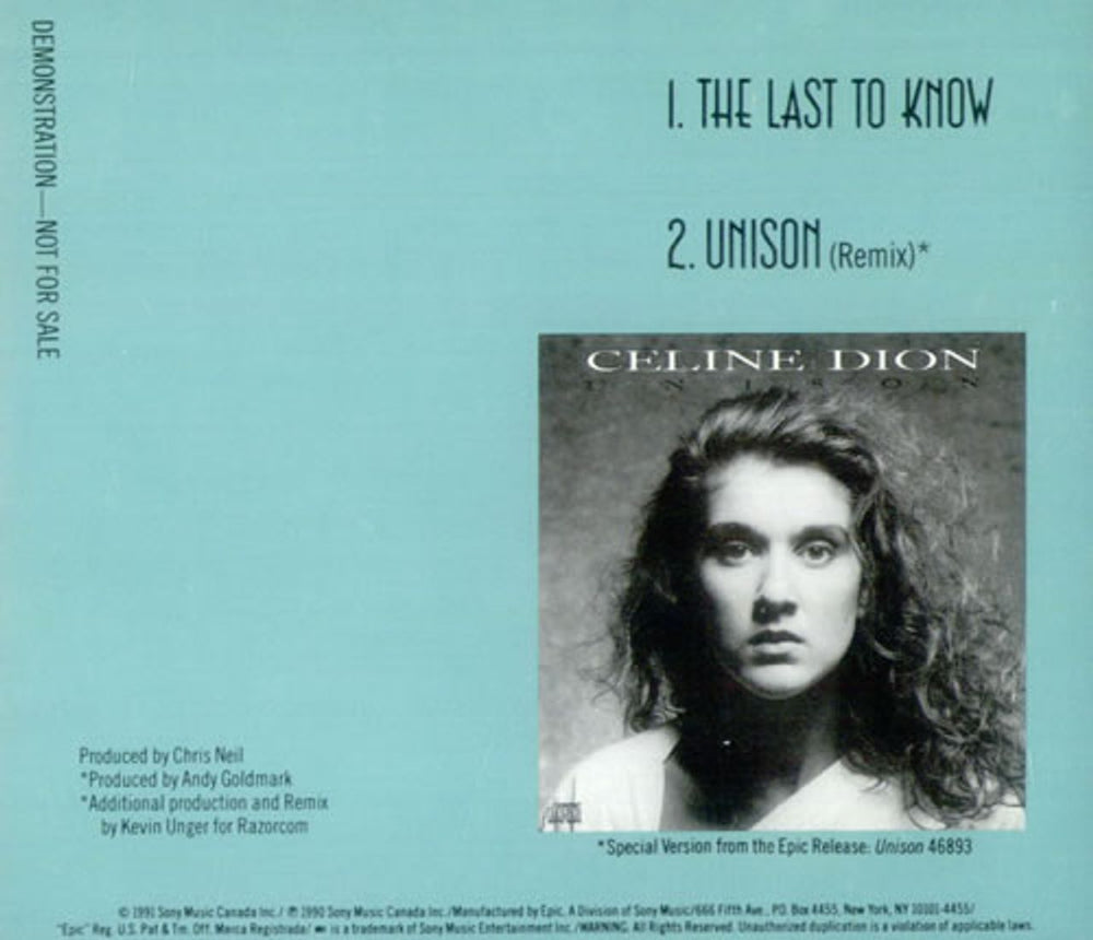 Celine Dion The Last To Know US Promo CD single (CD5 / 5") CELC5TH69812