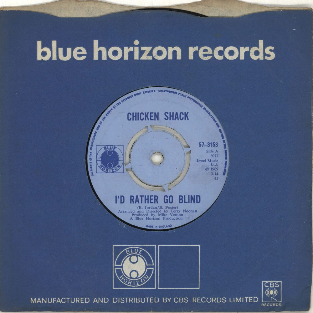 Chicken Shack I'd Rather Go Blind UK 7" vinyl single (7 inch record / 45) 57-3153