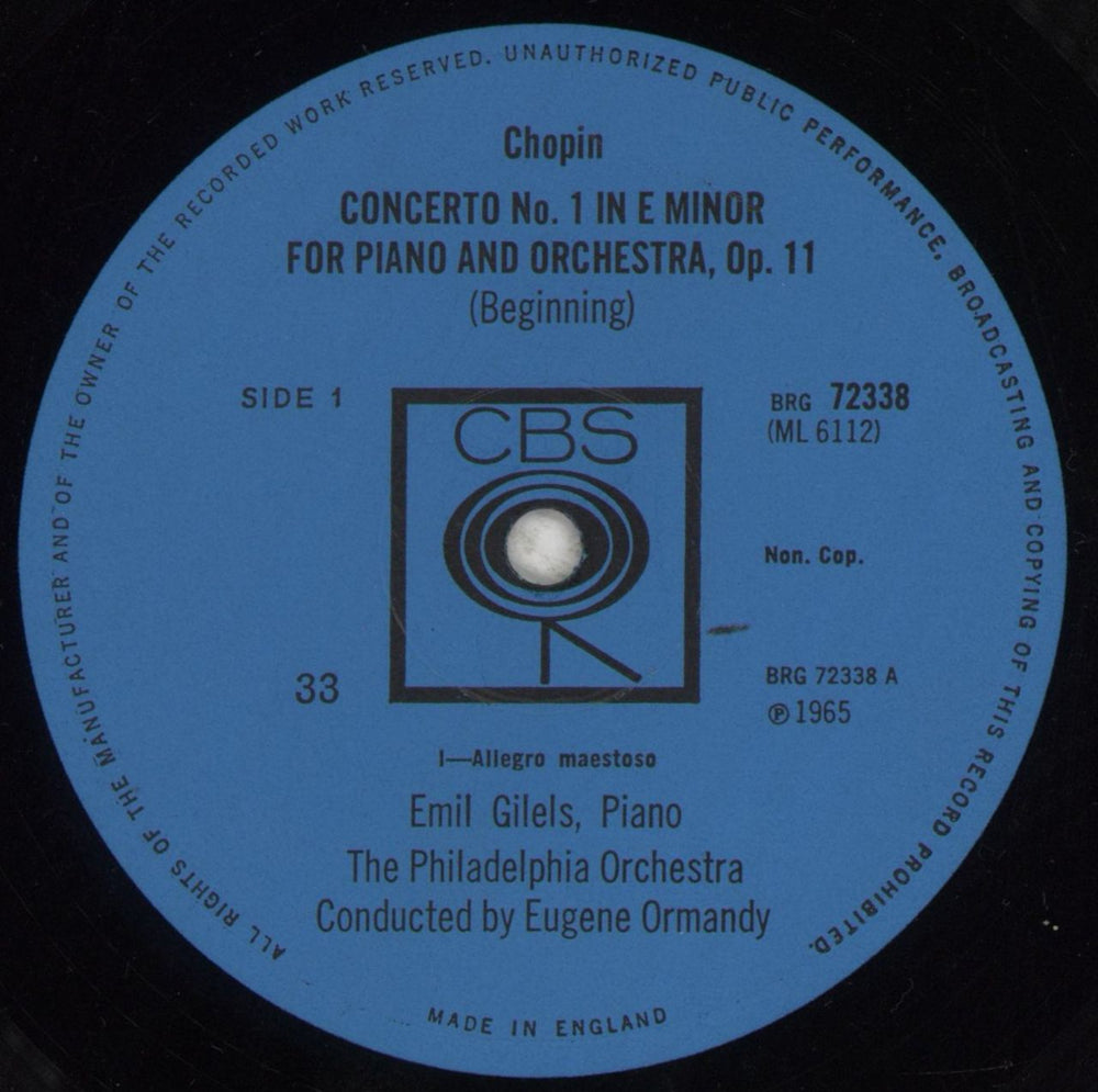 Chopin Piano Concerto No.1 In E Minor UK vinyl LP album (LP record) CYXLPPI857096