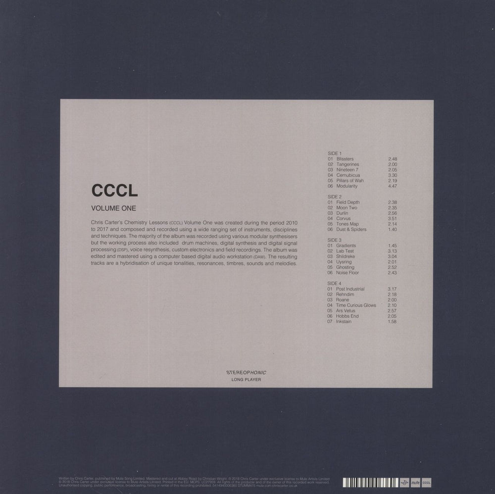 Chris Carter Chris Carter's Chemistry Lessons Volume One - Blue / Grey Vinyl UK 2-LP vinyl record set (Double LP Album) 5414940006360