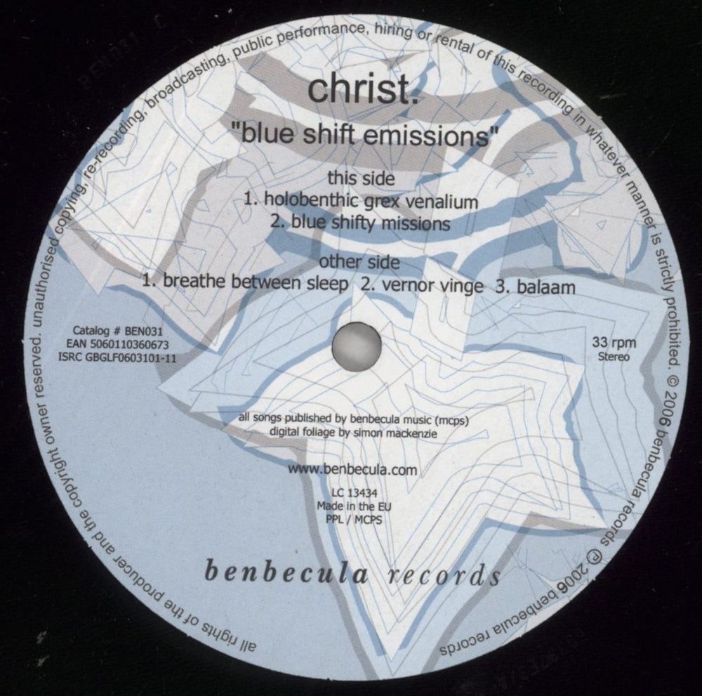 Christ. Blue Shift Emissions UK 2-LP vinyl record set (Double LP Album) 82V2LBL860012