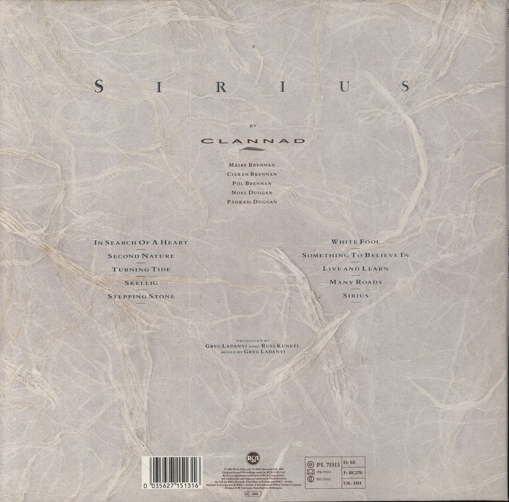 Clannad Sirius UK vinyl LP album (LP record) 035627151316