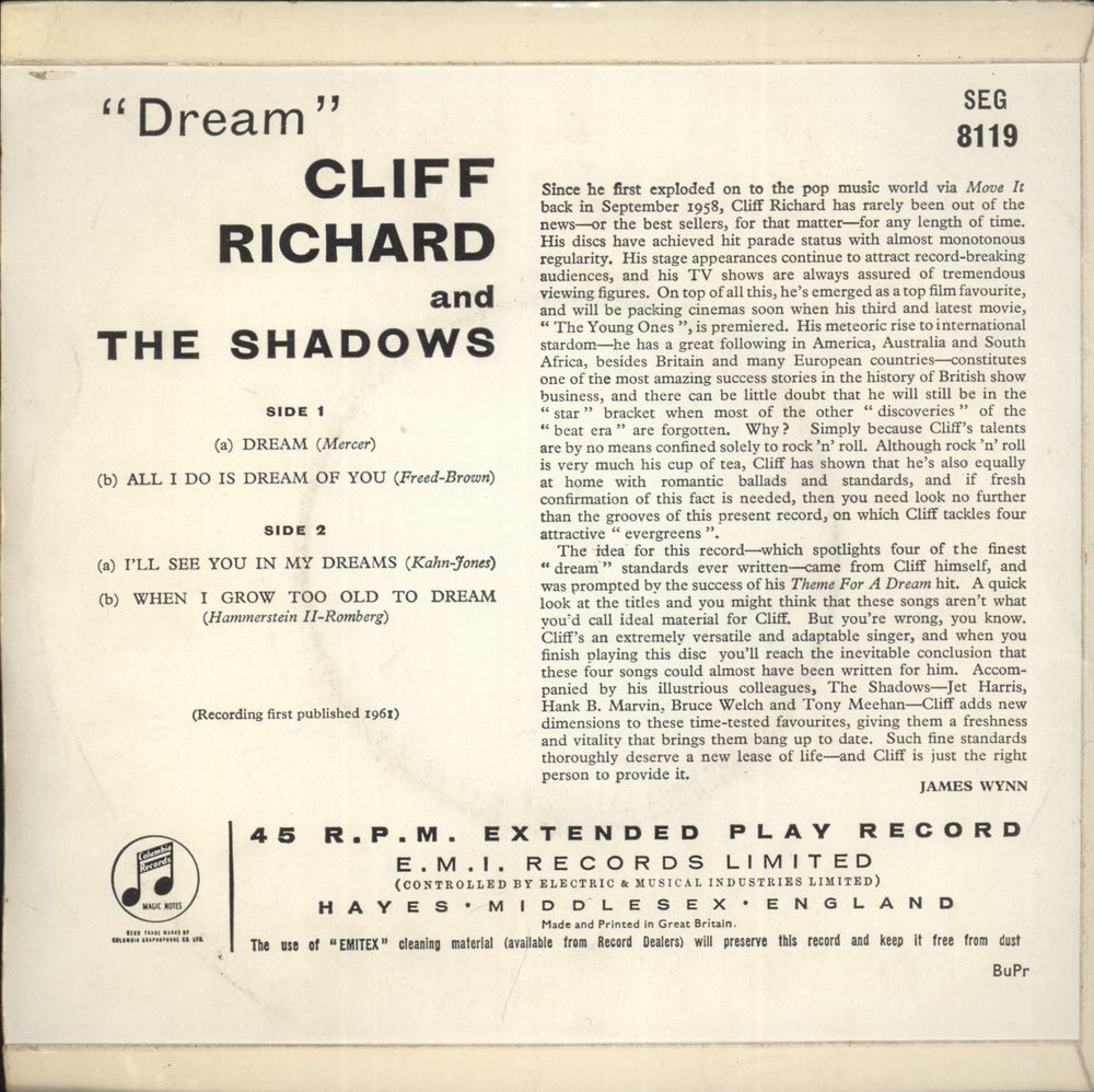 Cliff Richard Dream EP - 1st UK 7" vinyl single (7 inch record / 45)