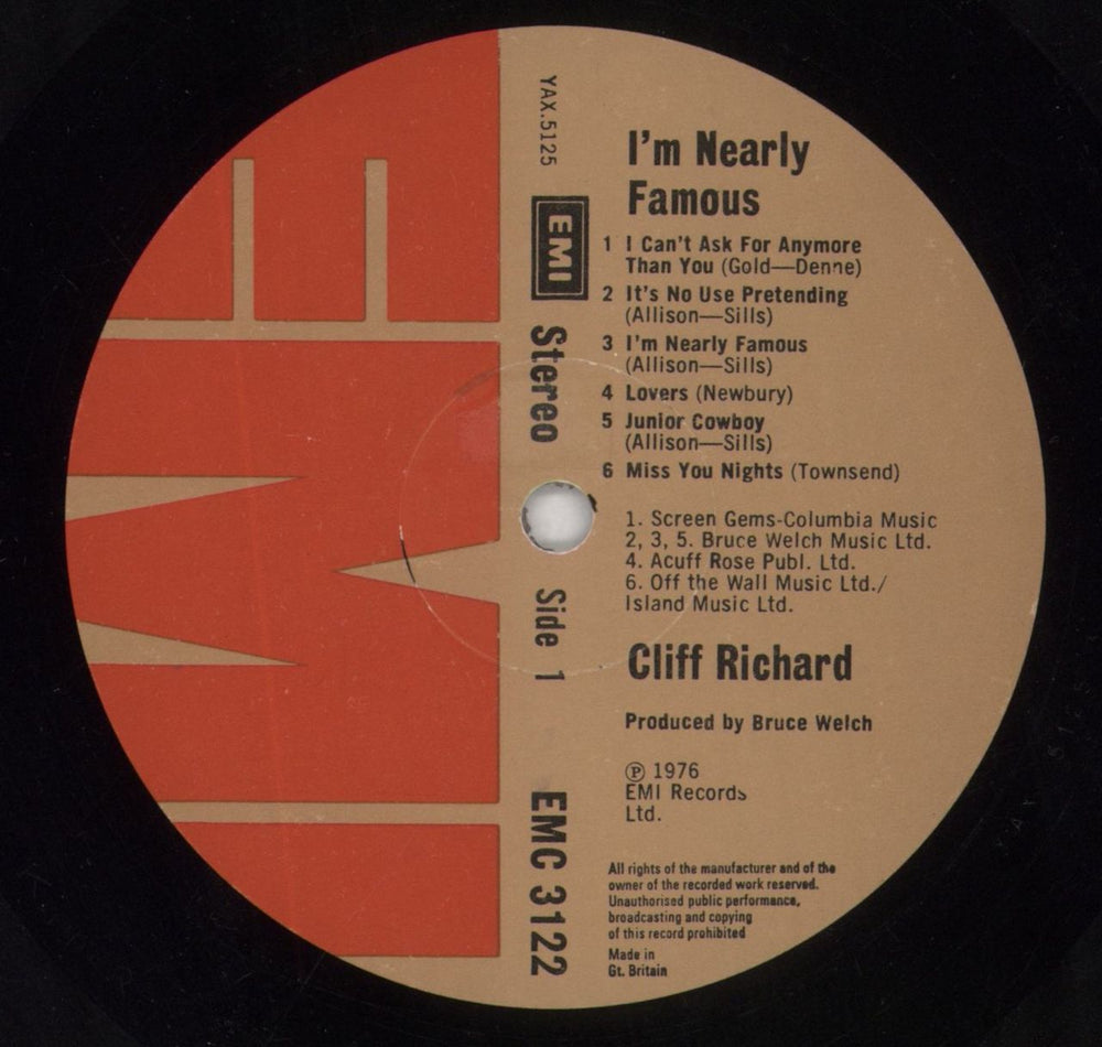 Cliff Richard I'm Nearly Famous UK vinyl LP album (LP record) RICLPIM24136